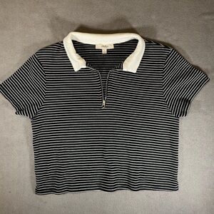 Black and White Cropped Polo Quarter Zip